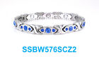 Blue Crystals Silver Hugs & Kisses Women magnetic stainless steel link bracelet