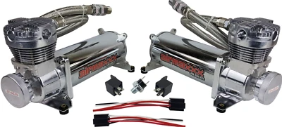 airmaxxx 480 Chrome Dual Compressors w/180 PSI Off Switch For Air Ride Or Horn - Image 1 of 4