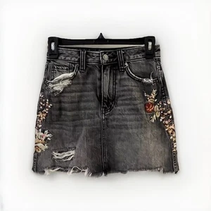 ABERCROMBIE & FITCH BLACK DENIM SKIRT W/FLORAL EMBROIDERY SIZE 24 - Picture 1 of 5