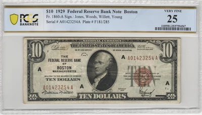 Fr.1860-A 1929 Boston $10 Federal Reserve Bank Note PCGS Very Fine 25 - Image 1 of 2