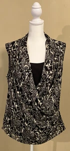 Talbots Black White Sleeveless Tank Blouse 2 Pc Attached Cami 14 P Petite NWT - Picture 1 of 7
