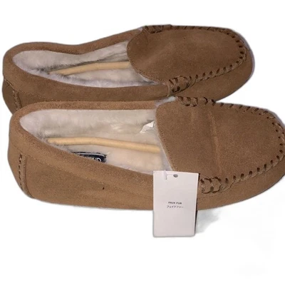 Lands' End Tan Suede youth size 5 Moccasin Slippers new with tags - Image 1 of 4