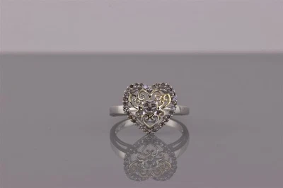 Anillo Zales Dos Tonos Plata Esterlina Diamante Acento Rollo Corazón Banda 925 Talla: 7 Foto 1 de 4