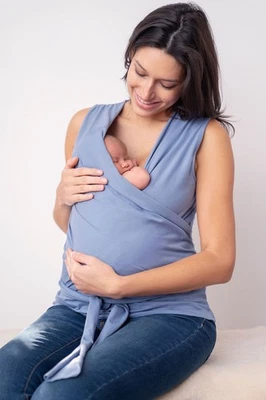 SERAPHINE MATERNITY NURSING BLUE SLEEVELESS SKIN TO SKIN WRAP TOP SIZE S M 10-12 - Image 1 of 4