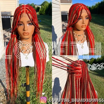 Ships next day(2days SHIPPING)Cornrow Full lace Braided wig,brown knotless braid - Image 1 of 4