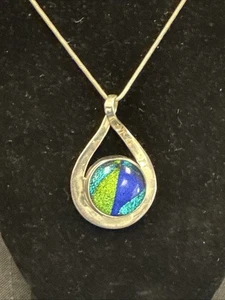 ❤️Blau Grün Farbe Träne Tropfen Sterling Silber 925 Mexiko 2” Anhänger 24” Halskette - Bild 1 von 5