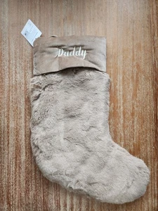 NUEVO Pottery Barn Imitación Piel Alpaca Medias Papá Bordado Marrón Navidad  - Imagen 1 de 3