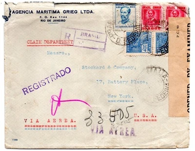 Brazil 1942 Registered A/M cover to US censored in Trinidad - Image 1 of 2