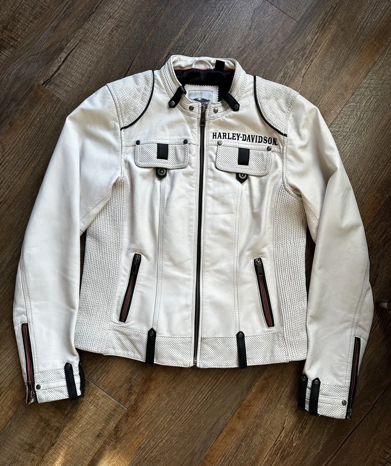 Harley Davidson | Women Medium | Lambskin White Leather Jacket | Cottonwood - Image 1 of 4