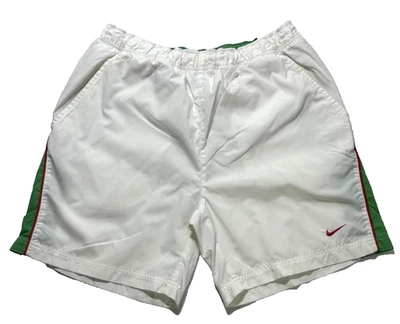 Nike Pantalones Cortos Deportivos en Blanco con Raya Roja y Paneles Verdes - Talla L Foto 1 de 4