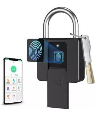 Waterproof Fingerprint Padlock with Keys, Large Size for Outdoor Remote Access - Image 1 of 2