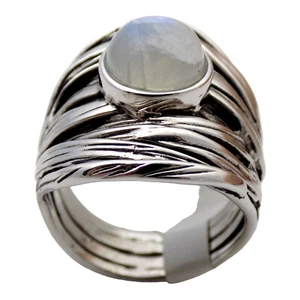 NEW W/TAGS BBJ STERLING 9MM NATURAL RAINBOW MOONSTONE SIZE:8.25 RING 10.9GR#1718 - Picture 1 of 6