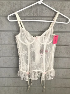 BETSEY JOHNSON Pearl 106 Floral Tulle Ivory Lace Bustier Corset Size 34A ~ NWT - Picture 1 of 14