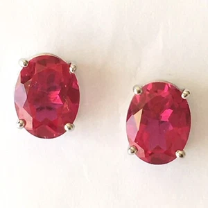 6 mm by 8 mm Synthetic Ruby 14K Solid White Gold Stud Earrings - Picture 1 of 5