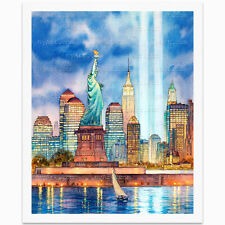 September 11th Light Tribute New York Print from Watercolor Painting Artwork