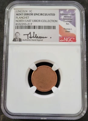 Lincoln Cent Mint North East Error collection Blank Planchet Coin NGC Uram RARE - Image 1 of 2