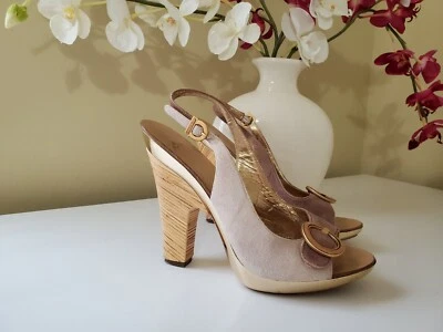 Angel Jones Italia Marrón Beige Dorado Gamuza Cuero Cordones Plataforma Tacones Talla 38  Foto 1 de 4