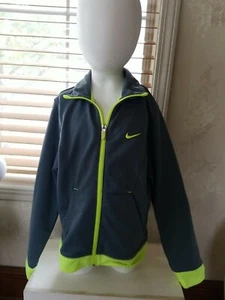 Kids Boys Nike Size Small Light Jacket Full Zip Activewear Gray & Neon Green - Picture 1 of 11