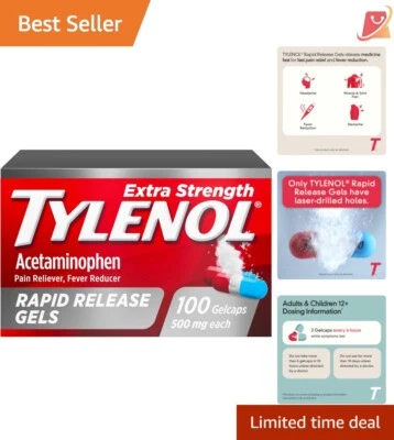 100 ct Rapid Release Acetaminophen Gelcaps, Extra Strength Pain & Fever Relief - Image 1 of 4