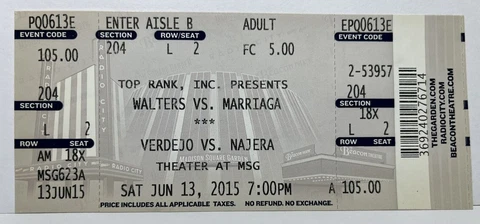 * Boxing Ticket stub * FELIX VERDEJO vs NAJERA * MSG 2015 • Puerto Rico Cover
