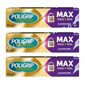 3 x 40g Poligrip Max Hold + Seal Flavour Free Denture Adhesive Cream - Picture 1 of 1
