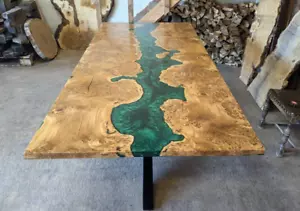 Built To Order Handcrafted Live Edge Coffee | Dining | Resin River Table - Picture 1 of 13