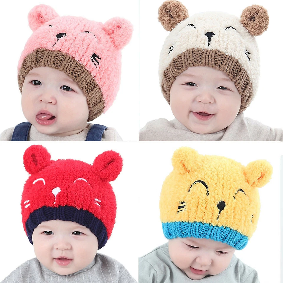 Bebé Niño Niños Niño Niña Invierno Cálido Tejido Crochet Gorro Sombrero Gato Oveja Gorra Foto 1 de 4