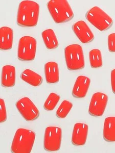 24pcs/set Short Square Fingernail Tips In Solid Burning Orange False Nails Press - Picture 1 of 6