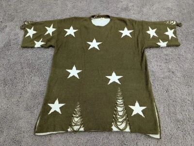 Easel T Shirt Womens Medium Oversized Distressed Boho Star Print Green - Image 1 of 4