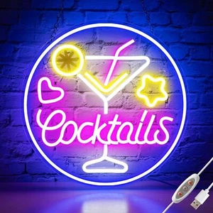 Cocktails Neon Signs LED light Home Bar Martini Wall Decor Club Drink Man Cave - Picture 1 of 9