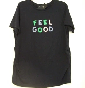 M&S Size 14 Maternity T-shirt With " Feel Good" Graphic Slogan BNWT Navy - Picture 1 of 4