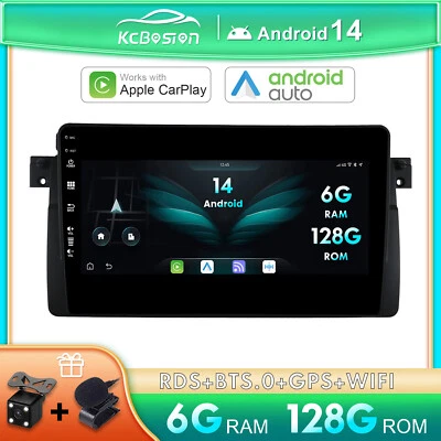 6G+128G Android 14 Autoradio Carplay GPS Navi Per BMW E46 3er 318 320 325 M3 DAB - Immagine 1 di 4
