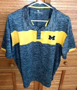 Michigan Wolverines Mens XL Polo Golf Shirt Colosseum Blue Heathered Yellow - Picture 1 of 5