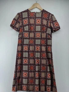 Women Sz Lg Tunic Dress Vintage 70s Handmade Multicolored Short Sleeve Zip Up - Picture 1 of 8