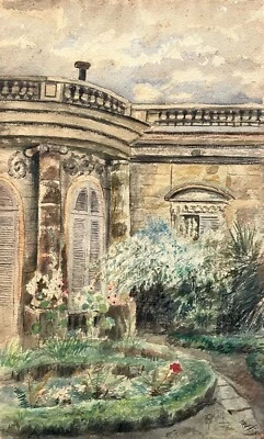 Bassin Dans Un Parc, Aquarelle Ancienne, Début XXe - Photo 1/4