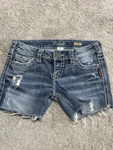Silver Jeans Frances Flare Shorts Cut Off Raw Hem Low Rise Distressed W26 - Picture 1 of 8