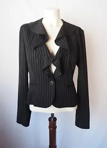 Ralph Lauren Black Label Wool Ruffle Suit Jacket Blazer Pinstripe Black White 10 - Picture 1 of 7