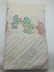 Vintage Care Bear Baby Blanket Cannon Mills w Satin Nylon Trim USA 45x39 Acrylic - Picture 1 of 10