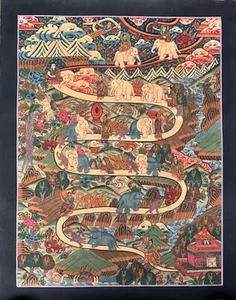 SAMATHA MEDITATION /WAY TO HEAVEN ORIGINAL MASTERPIECE TIBETAN THANGKA PAINTING - Picture 1 of 9