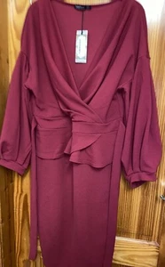 BOOHOO Size 24 Dress Casual Dress New Tags Off Shoulder Peplum Wrap Dress - Picture 1 of 9