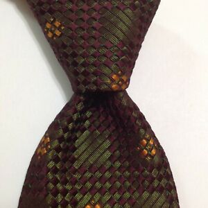 ERMENEGILDO ZEGNA Men's Silk Necktie ITALY Luxury Geometric Purple/Green PERFECT