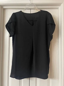 Women's Black Chiffon Blouse Top with Petal Short Sleeves – Size XL - Picture 1 of 2