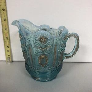 Northwood Blue Gold Opalescent Jewel & Flower Creamer - Picture 1 of 9