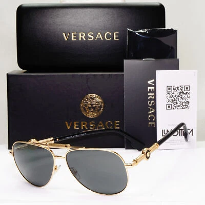 Versace Sunglasses Black Gold Pilot Medusa Metal MOD VE 2236 1002/87 59mm