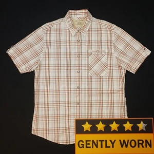 DKNY Western Shirt LARGE Regular Fit White Mens Short Sleeve Check Plaid Cotton - Picture 1 of 12