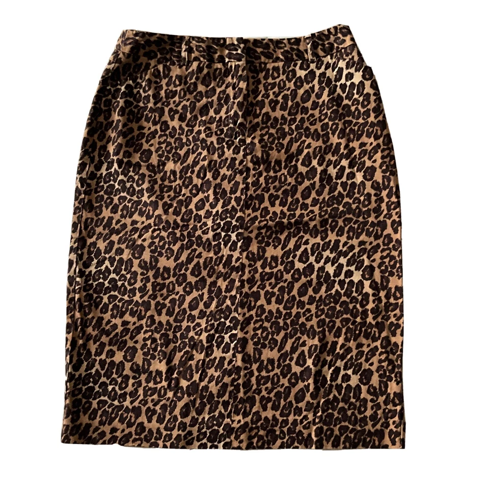 Saia East 5th feminina tamanho 4 estampa de leopardo comprimento do joelho bolsos lápis zíper - Imagem 1 de 3