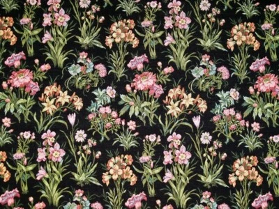 LEE JOFA KRAVET MILLE FLEUR CAPRISCA TAPESTRY FABRIC 10 YARDS BLACK ROSE PINK - Image 1 of 4