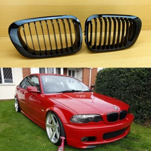 For BMW E46 3-series 2D coupe convertible Shiny Black Front Grills 1998-2002 - Picture 1 of 5