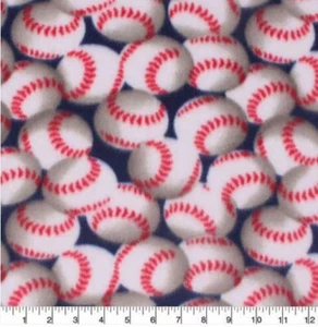BLIZZARD FLEECE Sewing Fabric .583 Yds (21") x 59" PACKED BASEBALLS Navy Blue - Picture 1 of 2