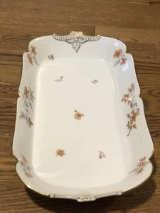 Antique Limoges Elite China Rectangular Serving Dish / Floral Gold Trim France - Picture 1 of 21